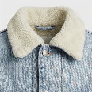 Chaqueta vaquera con logotipo bordado personalizado Vintage nuevo estilo polar cuello desgastado lavado acolchado mujer chaqueta vaquera Bomber - Product Image 4