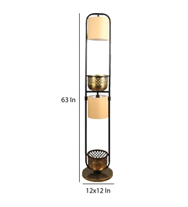 Luxury beige metal and fabric shade <b>shelf</b> floor <b>lamp</b> with metal base oem odm low moq factory price wholesale bulk supply - Product Image 2