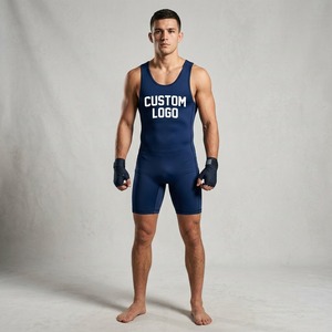 Traje de Lucha Libre para Hombre, Azul Marino, Logotipo Impreso en la Parte Delantera, Ajuste Ceñido, Secado Rápido, Sin Costuras, Ropa de Entrenamiento, Color Sublimado Personalizado - Product Image 1