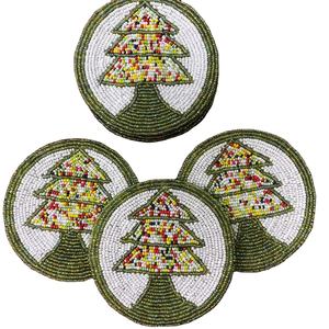 Sous-verre de Noël en perles de rocaille fait main, design personnalisable, style bohème de haute qualité pour thé et café - Product Image 1