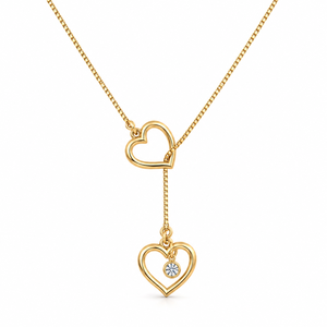 Collier Y tendance en argent sterling 925 plaqué or 18 carats et rhodium, avec double cœur ouvert et zircon cubique, fait main, produit en gros pour femme - Product Image 1