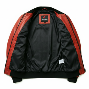 <b>Men</b>’s Red Leather Style <b>Jacket</b> Custom Logo <b>Lightweight</b> Zipper Bomber <b>Jacket</b> Casual Wear - Product Image 4