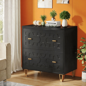 Moderno Armadietto Laterale a 2 Cassetti Nero e Oro per Ufficio Domestico - Product Image 2