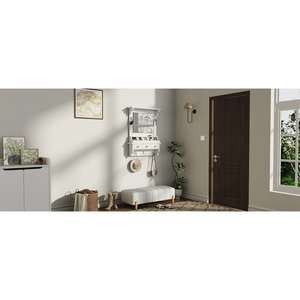 Mobile da Bagno Sospeso a Parete con Grande Specchio, Cassetti Portaoggetti, Tasche e Ganci, Salvaspazio e Decorativo - Product Image 3