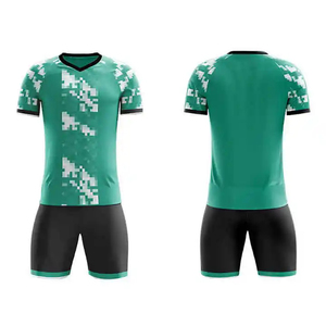 Men's Blue Geometric Print <b>Soccer</b> Jersey Short Sleeve V-Neck Moisture Wicking Athletic Fit 100% Polyester Uniform White Shorts - Product Image 6