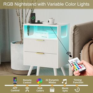 Comodino Moderno Bianco con Stazione di Ricarica LED, 2 Cassetti e Ripiano Aperto in Legno per Camera da Letto - Product Image 3