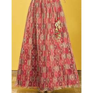 Elegante Lehenga Choli de Organza con Adornos de Espejos Marrones para Mujer - Product Image 2