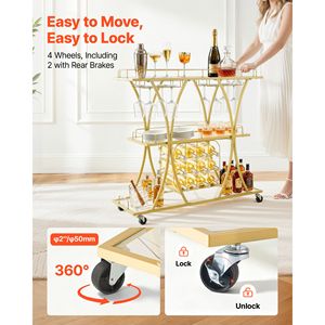 Carrito de Bar con 3 Niveles, Moderno, con Ruedas, para Cocina, con Superficie de Vidrio Templado, para Bebidas - Product Image 3