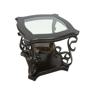 Consolle da 67 cm con piano in vetro e gambe in metallo verniciato a polvere, ripiano centrale in MDF e carta effetto marmo, tavolino da 61 cm di altezza - Product Image 4