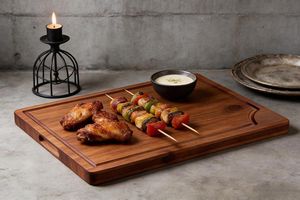 Hand Crafted Cutting Board, <b>Rustic</b> Wooden Chopping Acacia <b>Wood</b> Cutting Boards with Juice Groove, Double-Sided Kitchen Boards - Product Image 3