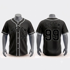 Camiseta de Béisbol Negra Personalizada de Manga Corta con Botones al Frente para Hombre, Transpirable, de Malla de Poliéster, Corte Regular, con Serigrafía - Product Image 1