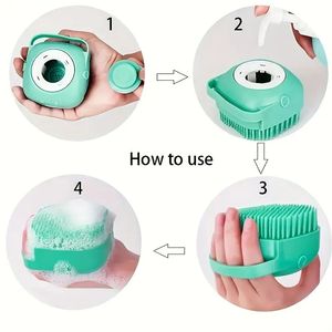 Spazzole per la toelettatura ergonomiche per animali domestici 2 pezzi in Silicone strumento per massaggio delicato setole blu rosa accessorio da bagno per cani gatti durevole - Product Image 4