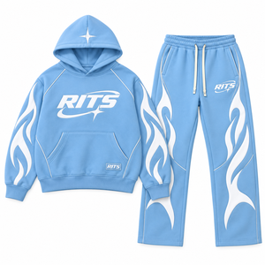 Conjunto Deportivo RITS para Niños, Sudadera con Capucha y Pantalones Azules con Diseño de Llamas, Transpirable, de Poliéster, para Primavera - Product Image 1