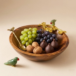 Handmade <b>Mango</b> <b>Wood</b> Serving <b>Bowl</b> With Decorative Brass Bird Handle Luxury Round Fruit And Salad <b>Bowl</b> For Home And Hotel Usage - Product Image 6