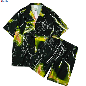 Trajes de punto estilo hip hop para hombre, cómodos y transpirables, colección de verano, camisa con botones personalizada, pantalones cortos de playa +Talla grande - Product Image 4