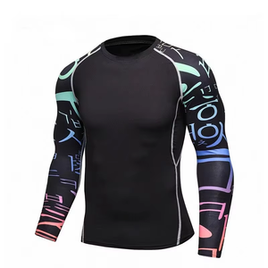 Good Quality Breathable Fight Training Rash Guard Custom Heat-Transfer Printing Polyester Fabric Full Sleeves Custom Logo Men - Product Image 1