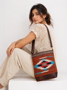 กระเป๋าหนังอานนักออกแบบ aztec กระเป๋าหนังแท้กระเป๋าถือสะพายข้างสไตล์ตะวันตก - Product Image 2