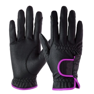 Unisex Full Finger Leather Riding Gloves Hook & Loop Closure <b>Black</b> with Purple Trim Winter Sports Use Customized Colors - Product Image 1