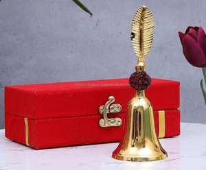 Cloche Rudraksha plaquée or, argent et aluminium avec boîte rouge et bleue – Cadeau de bienvenue, cadeau de naissance, cadeau festif, cadeau de mariage - Product Image 4