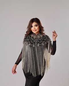 Women's COTTON COUTURE <b>Silver</b> Crystal Beaded Floral Polyester Shoulder <b>Cape</b> with Fringe Collar Wedding Party Wrap - Product Image 5