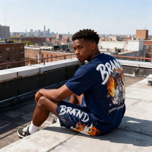 Ensemble short et t-shirt vintage surdimensionné pour homme avec logo personnalisé, délavé à l'acide, impression graphique DTG personnalisée, en coton, été - Product Image 3