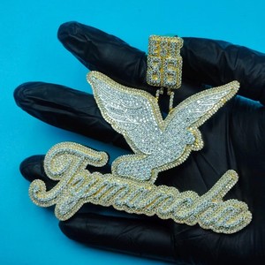 Colgante Personalizado de Moissanita con Nombre de Pájaro en Letra Cursiva, Collar con Placa de Nombre, Chapado en Rodio, Estilo Hip Hop, para Fiesta - Product Image 1