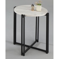 Table d'appoint/bout de canapé en bois gris délavé, étanche et réglable, au design contemporain et moderne avec panneaux décoratifs pour salon
