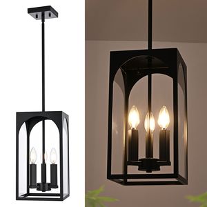 <b>Large</b> Outdoor 3-Light Pendant Fixture Adjustable Hanging Porch <b>Lantern</b> Farmhouse Exterior Style for Outdoor Lighting - Product Image 5