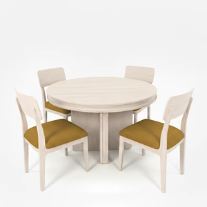 Ensemble de table basse ronde moderne avec 4 chaises, structure en frêne massif et en bois de caoutchouc, durable et facile à nettoyer - Product Image 1