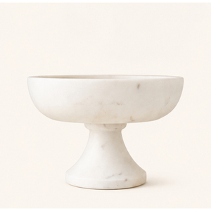 Bol sur piédestal en marbre blanc éco-responsable fait main, centre de table de luxe en pierre naturelle, bol à fruits sur pied, décoration moderne pour la maison et les fêtes - Product Image 1
