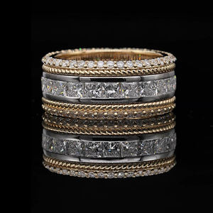 AMBER JEWELS Unisex 14K <b>Gold</b> Plated Lab Grown Diamond <b>Cocktail</b> <b>Ring</b> Princess Cut Channel Setting Luxury Engagement <b>Ring</b> - Product Image 1