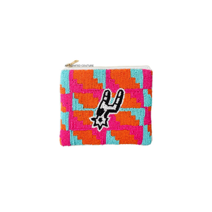 Beaded coin purse geometric pattern zipper closure handmade <b>mini</b> purse for girls and women stylish game day coin <b>pouch</b> accessory - Product Image 1