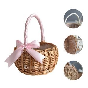 Cesta de Mimbre Pequeña para Pascua con Asa de Listón, Cesta Decorativa de Regalo con Conejito - Product Image 2