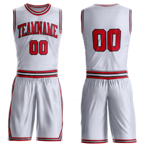 Conjunto de Uniforme de Baloncesto Personalizado, Blanco y Rojo, Malla sin Mangas, Uniforme Deportivo de Secado Rápido para Adultos, Conjunto de Camiseta y Pantalones Cortos de Baloncesto - Product Image 1