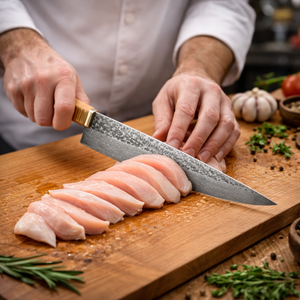 Couteau à sushi Kurosaki Yanagiba fait main, texture Damas et manche en bois massif, lame en acier, couteau professionnel japonais pour sashimi - Product Image 3