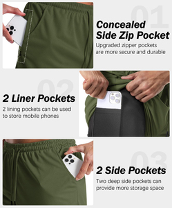 Pantalones Cortos Deportivos 2 en 1 de Secado Rápido para Hombre, Color Verde Oliva, Pantalones Cortos de Fitness Transpirables para Entrenamiento Atlético con Bolsillos - Product Image 5