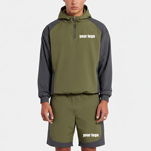 Ensemble veste et short coupe-vent style hip-hop, poids moyen, avec cordon de serrage, tendance, imperméable, imprimé, couleur unie, blocs de couleurs – Vente chaude - Product Image 3