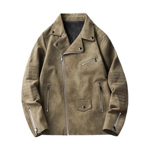 Otoño Invierno estilo coreano High Street Moto Biker chaquetas de lona de cuero genuino hombres Turn Collar Casual prendas de vestir abrigo moda - Product Image 1