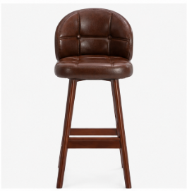 Modern Brown <b>Leather</b> Upholstered <b>Bar</b> <b>Stool</b> with Solid Wooden Legs and Footrest Counter Height Chair for Kitchen Cafe Seating - Product Image 5