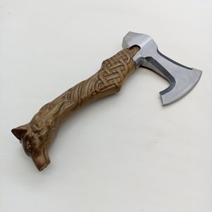Hacha Vikinga de Acero al Carbono Forjada a Mano con Mango de Madera de Olivo y Funda de Cuero - Hacha para Acampar al Aire Libre para Partir Leña - Product Image 4
