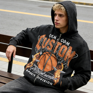 เสื้อฮู้ดดี้ผู้ชายทรงโอเวอร์ไซส์แบบครอป สตรีทแวร์ ซิปหน้า ผ้าหนา 400 GSM พิมพ์ลายดิจิตอล รับผลิตตามแบบ OEM - Product Image 1