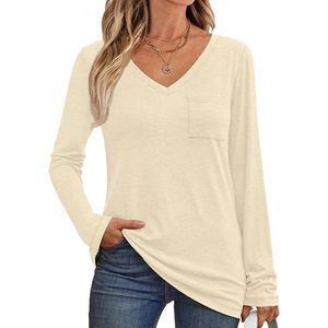 2025 2025, blusas elegantes de invierno a la moda para mujer, camisas holgadas de manga larga con cuello en V y bolsillos, trajes informales básicos - Product Image 4