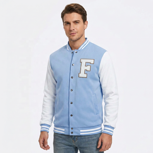 Veste universitaire de baseball personnalisée unisexe en polaire épaisse avec patch lettres sur le devant, style streetwear à boutons-pression - Product Image 2