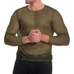 Camisas de malla de manga larga verde caqui, jersey de rejilla, poliéster elástico en cuatro direcciones, ligero, con diseño hueco, tops para fiesta y baile - Product Image 3