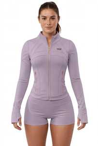 ONETEN APPAREL Chaqueta de yoga blanca para mujer con media cremallera, top corto de manga larga, ajuste ceñido, secado rápido, transpirable, atlético, con logo frontal - Product Image 1
