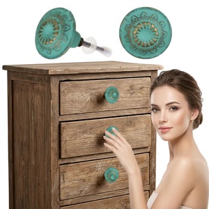 Industrial <b>Rustic</b> Round Cast Iron Cabinet Knob Sea Green Etched Design Model CK 558 Beads Art for Home Bar Furniture Handle - Product Image 2