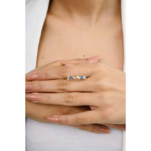 14K Solid Gold Rainbow Sapphire Eternity Wedding Ring with Prong Setting - Product Image 4