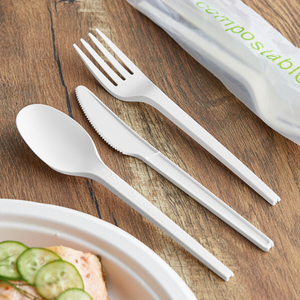 Juego de Cubiertos Desechables CPLA Ligeros de 6.5 Pulgadas, Blancos, Reciclables, de Lujo, con Tenedor, Cuchillo, Cuchara para Té, Servilleta y Bolsa de Papel - Product Image 3