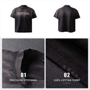 T-shirt Oversize en Coton Premium avec Strass, Effet Délavé Soleil, Grammage Lourd, Style Vintage, Personnalisable avec Logo, Délavage Acide, Streetwear - Product Image 3