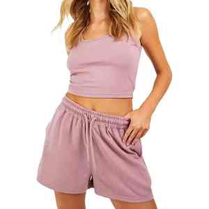 ชุดเซ็ตฤดูร้อนสำหรับผู้หญิง ดีไซน์ล่าสุด ทรงปกติ คอกลม ระบายอากาศได้ดี พร้อมกางเกงเอวสูงสไตล์ปั่นจักรยาน - Product Image 1